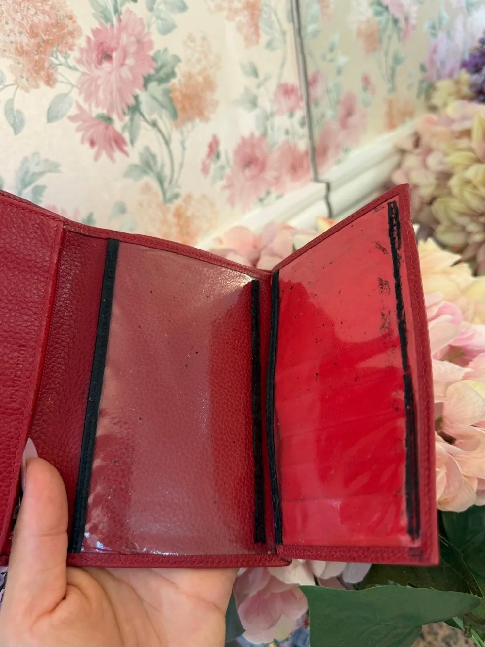 Vintage Longchamp Red Pebbled Leather Passport Wallet